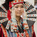 Mongolian woman in traditional hair headdress