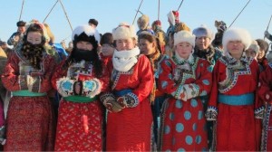 Mongolian women in winter clothes