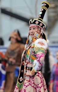 mongolian woman with headress