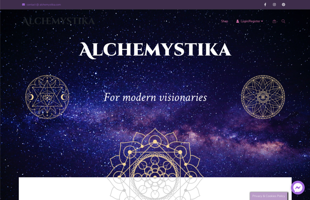 Alchemystika ecommerce website design and setup